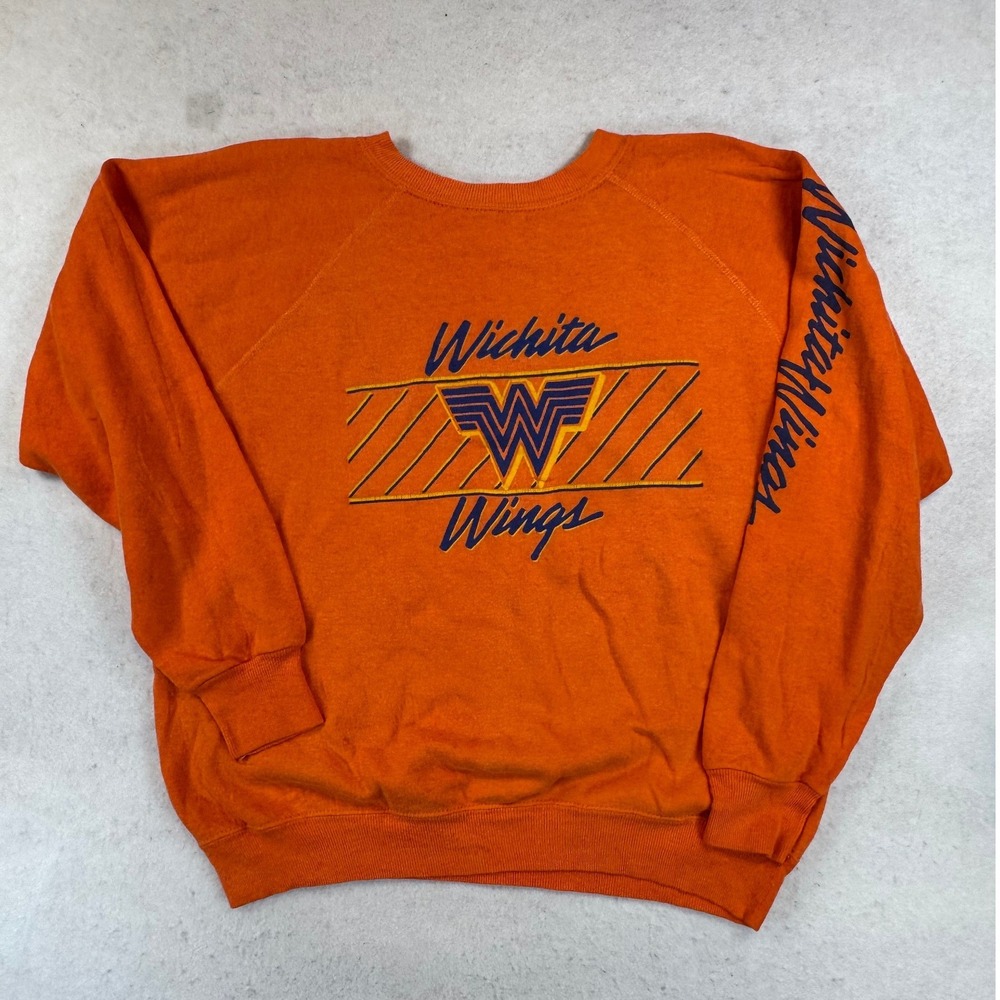 Vintage Wichita Wings Signed Sweatshirt Orange MISL Soccer Artex USA Made Large